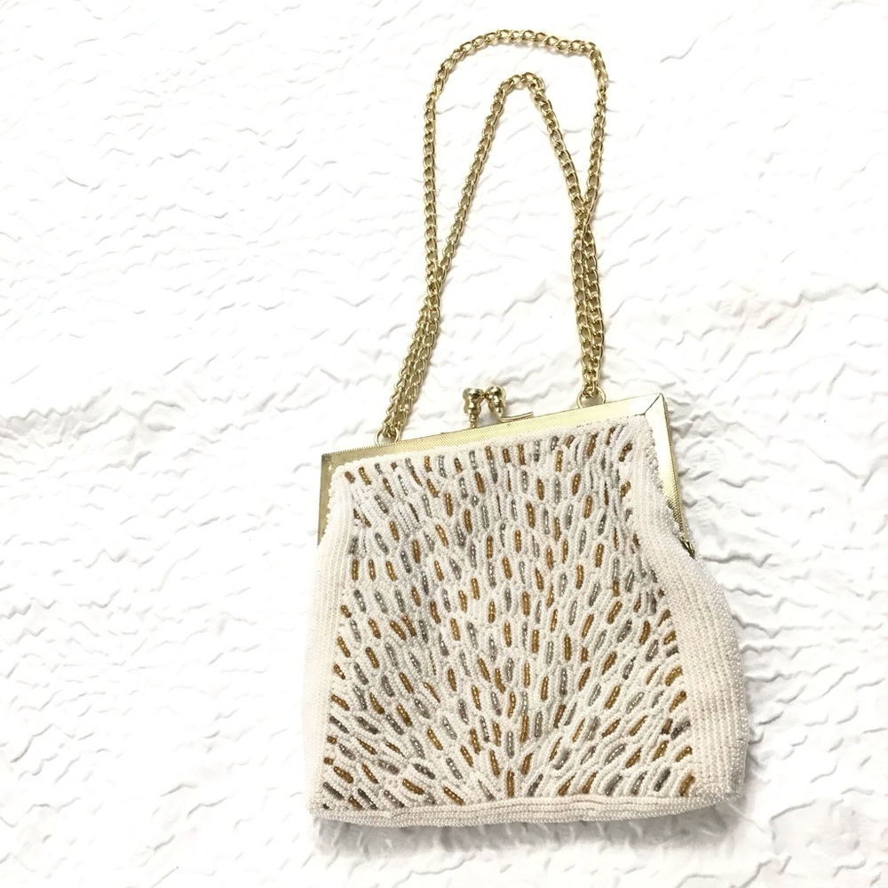 Vintage 1950s-1960s Walborg Hong Kong Ivory, Silver & Gold Beaded Mini  Purse. - Picture 2 of 9